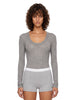 Body girocollo semi-trasparente in grigio