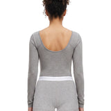 Body girocollo semi-trasparente in grigio 