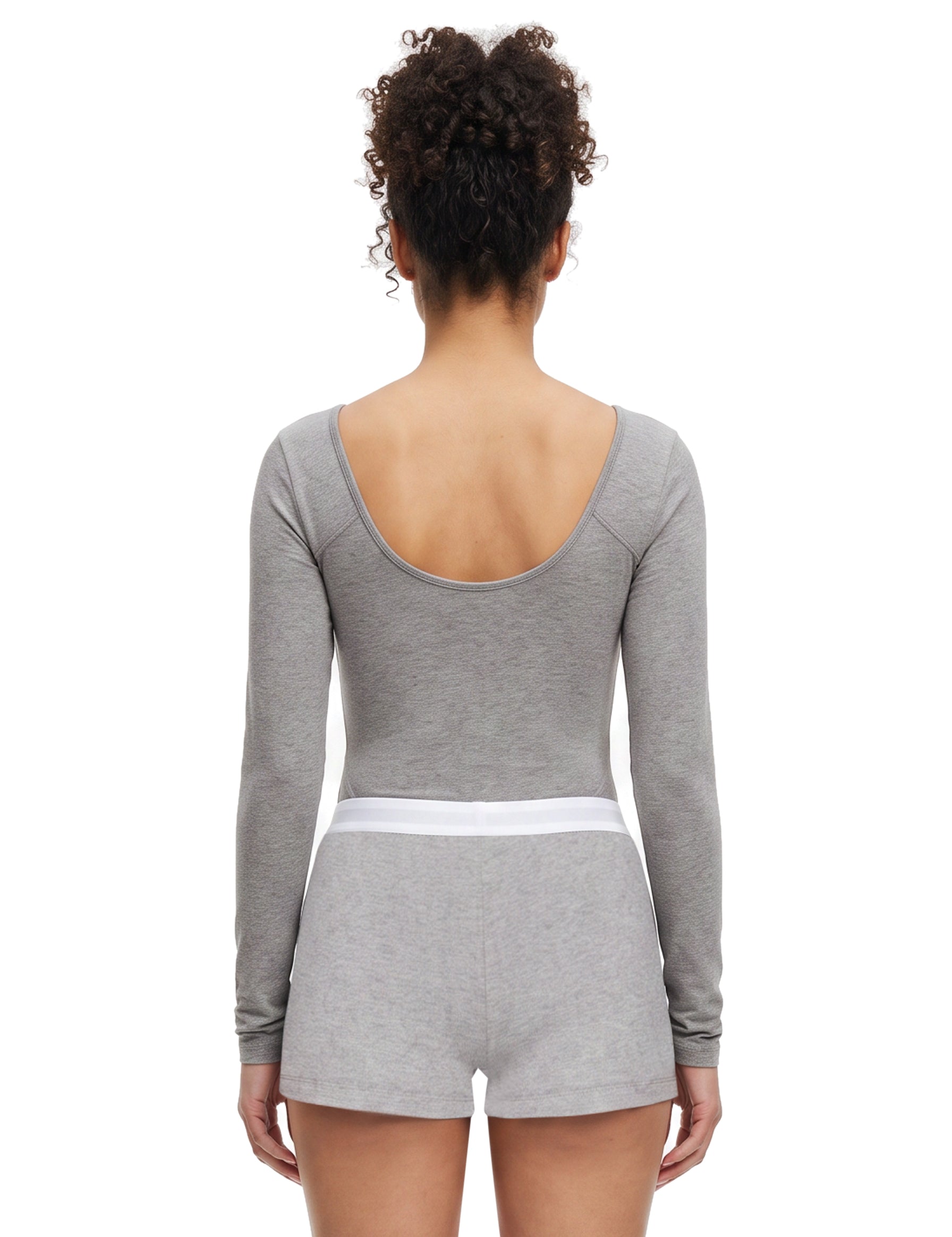 Body girocollo semi-trasparente in grigio 