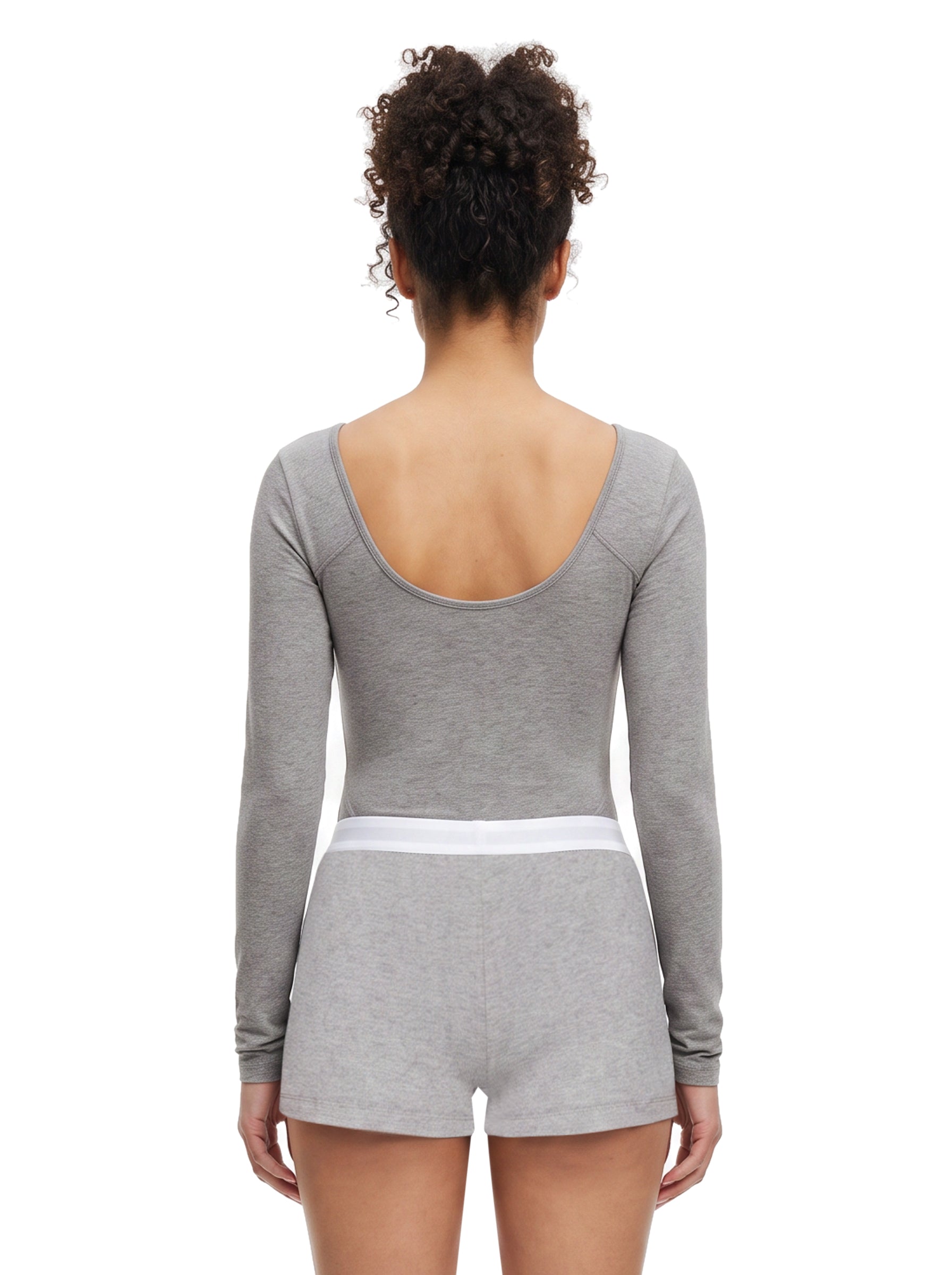 Body girocollo semi-trasparente in grigio 