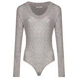 Body girocollo semi-trasparente in grigio 