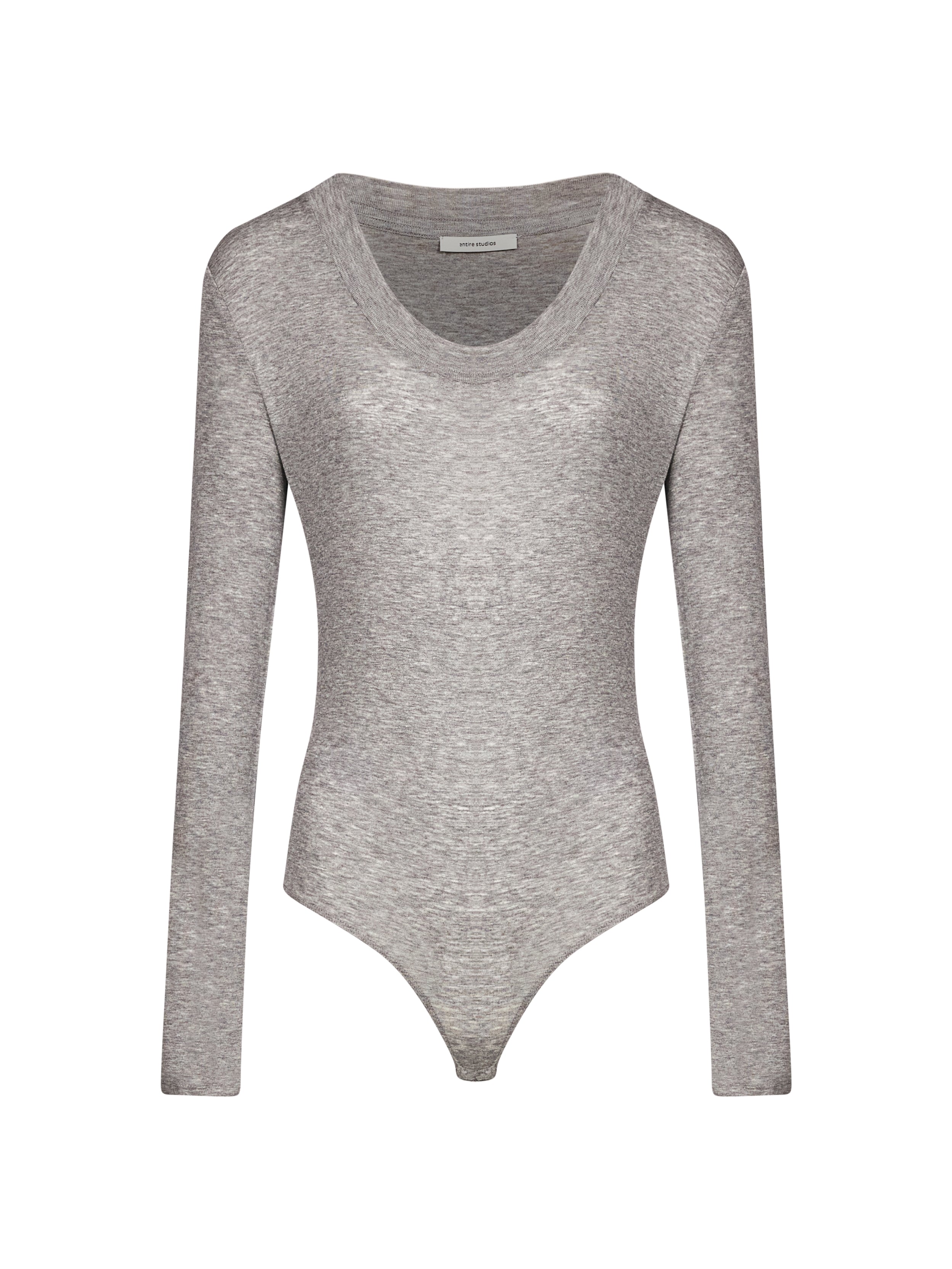 Body girocollo semi-trasparente in grigio 