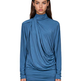 Abito mini drappeggiato in azzurro 