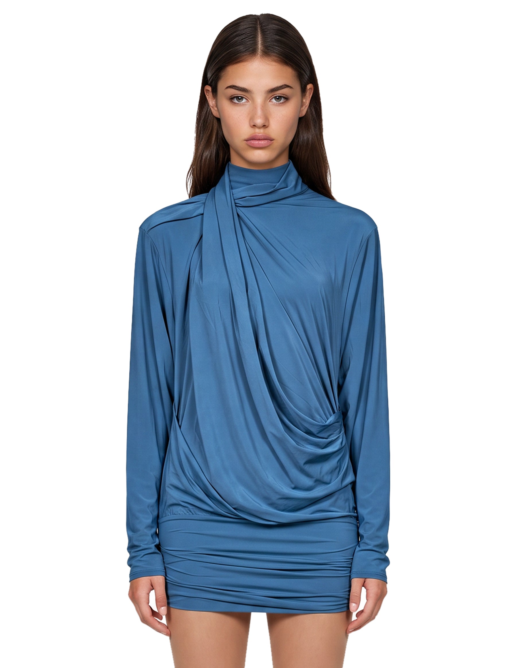 Abito mini drappeggiato in azzurro 