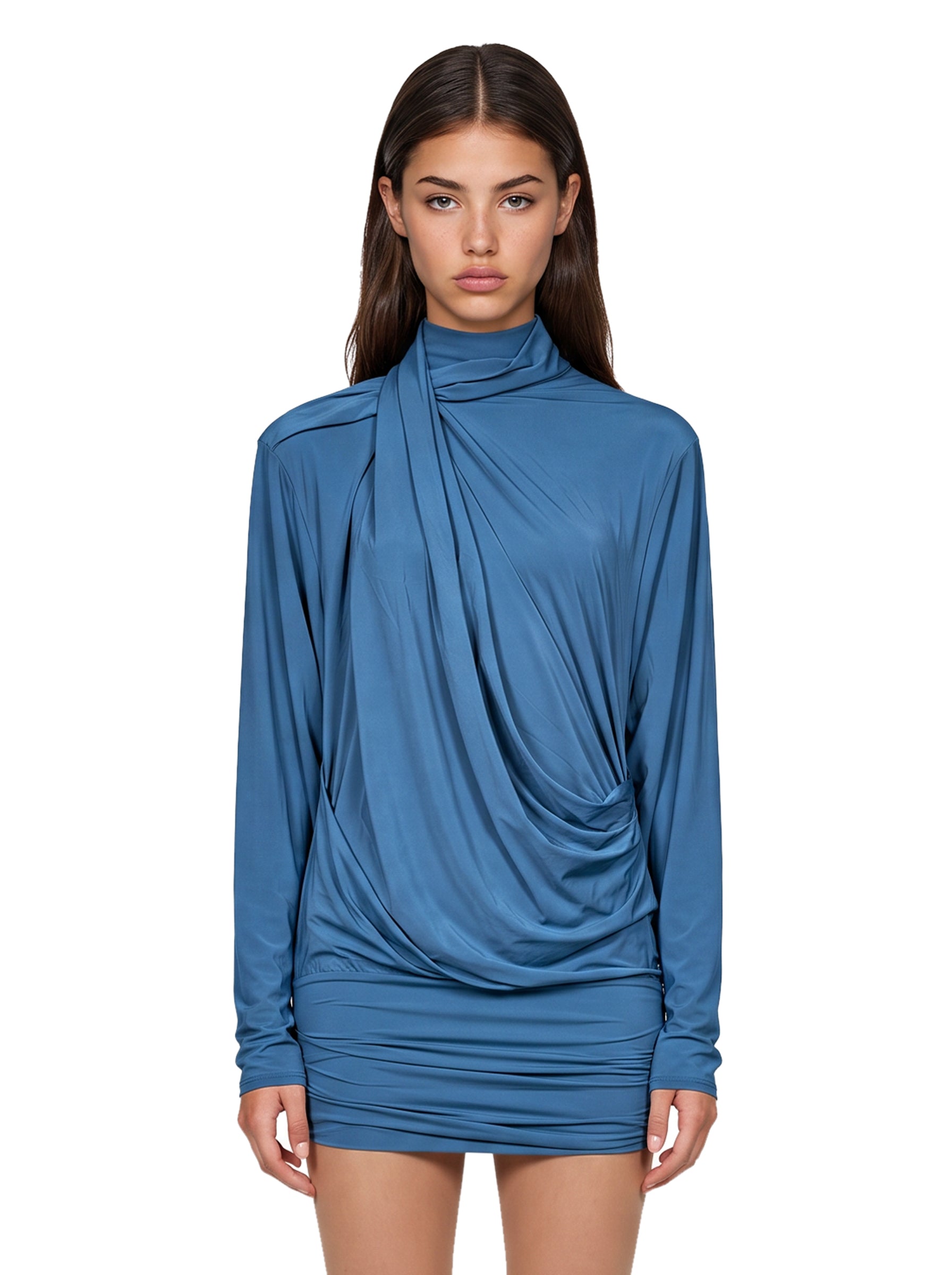 Abito mini drappeggiato in azzurro 
