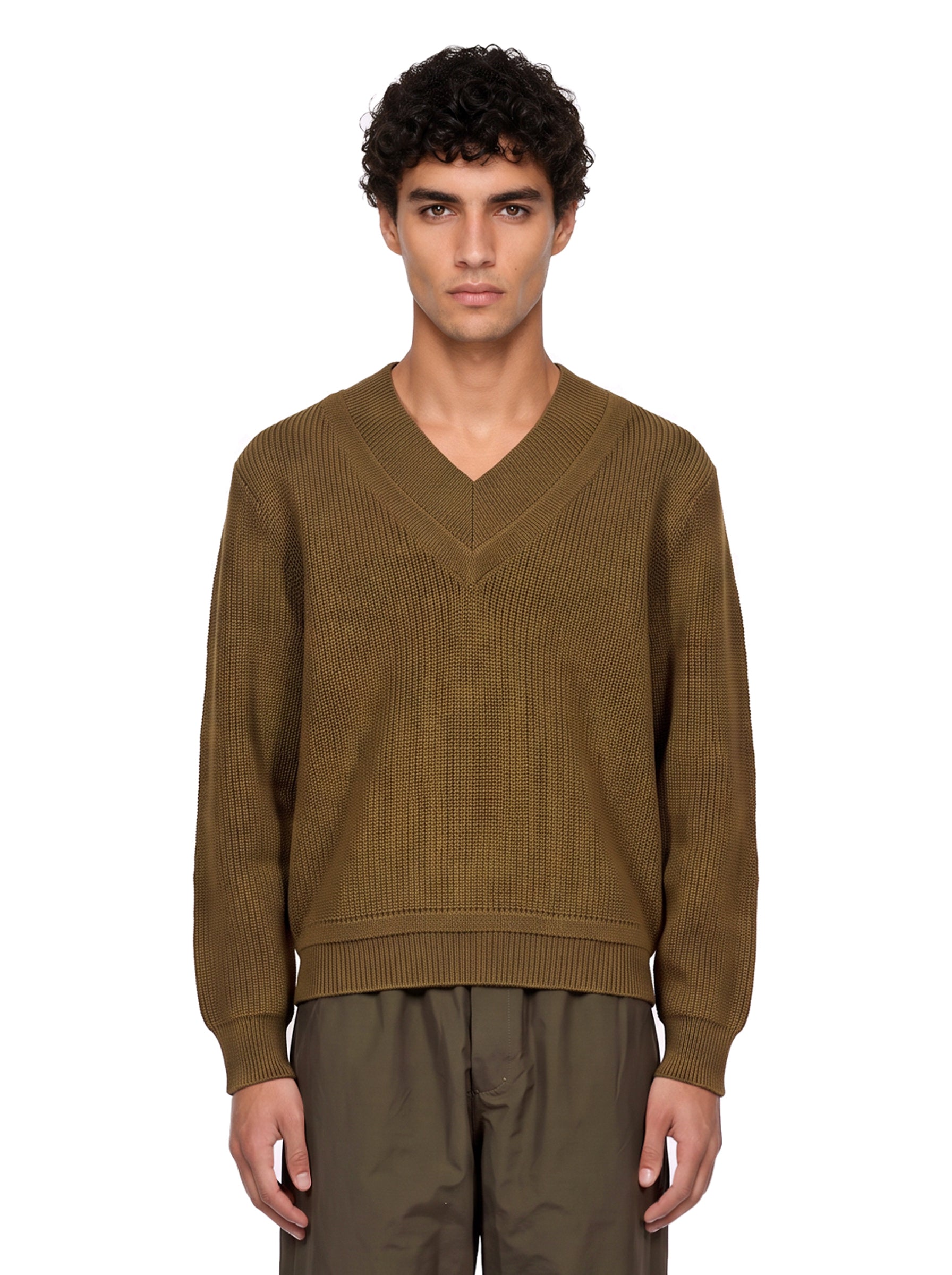 Maglia con scollo a V in verde khaki 