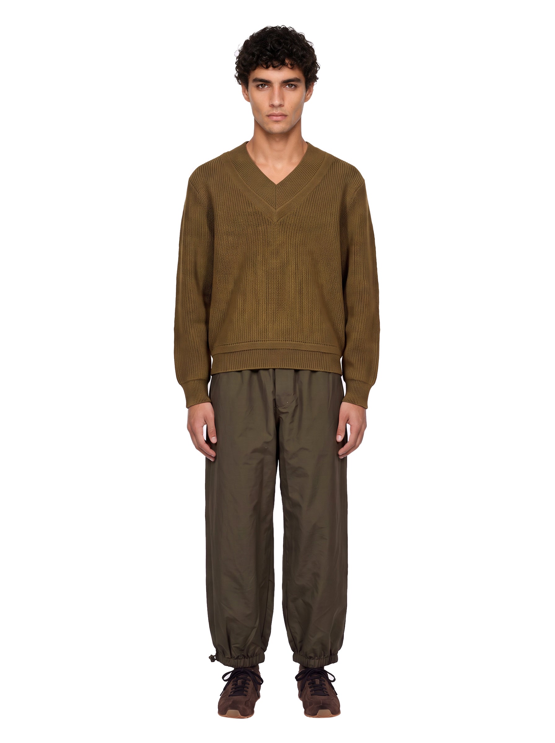 Maglia con scollo a V in verde khaki 