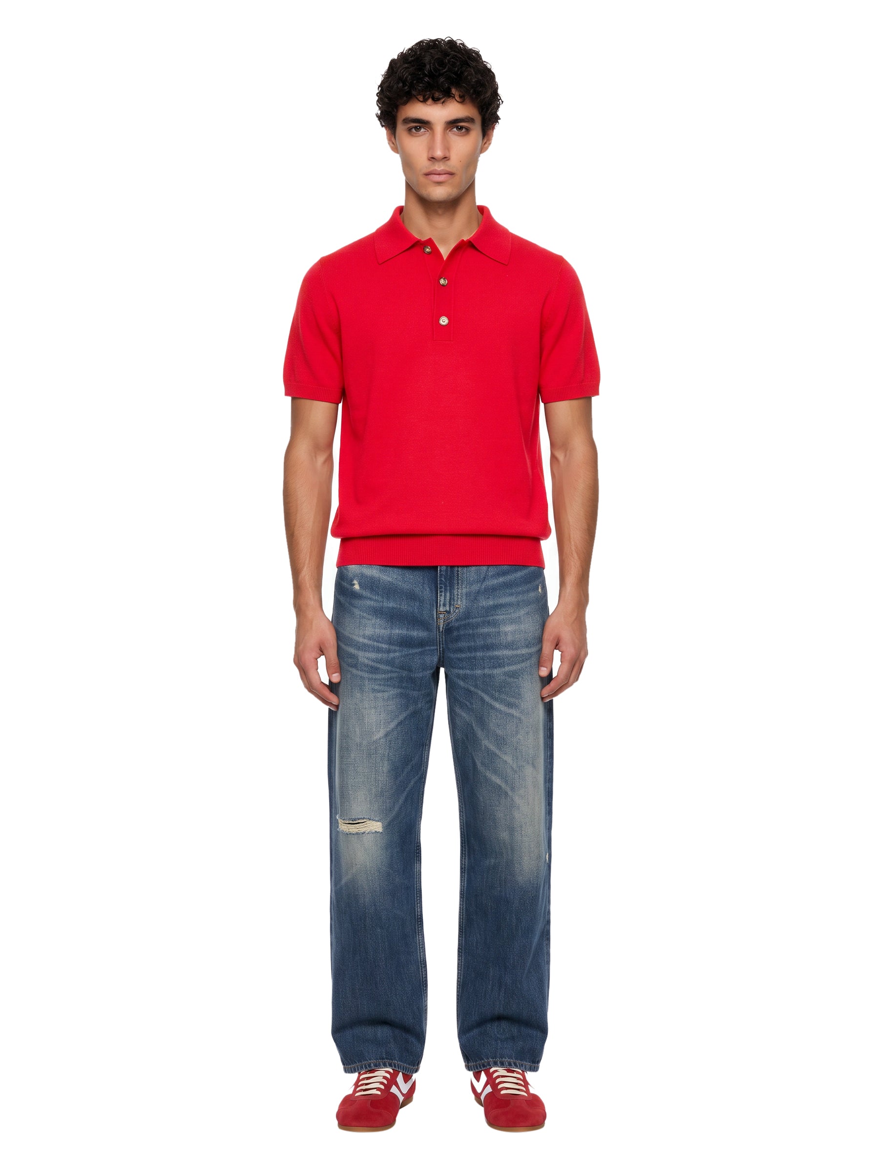 Polo in maglia a manica corta in rosso 