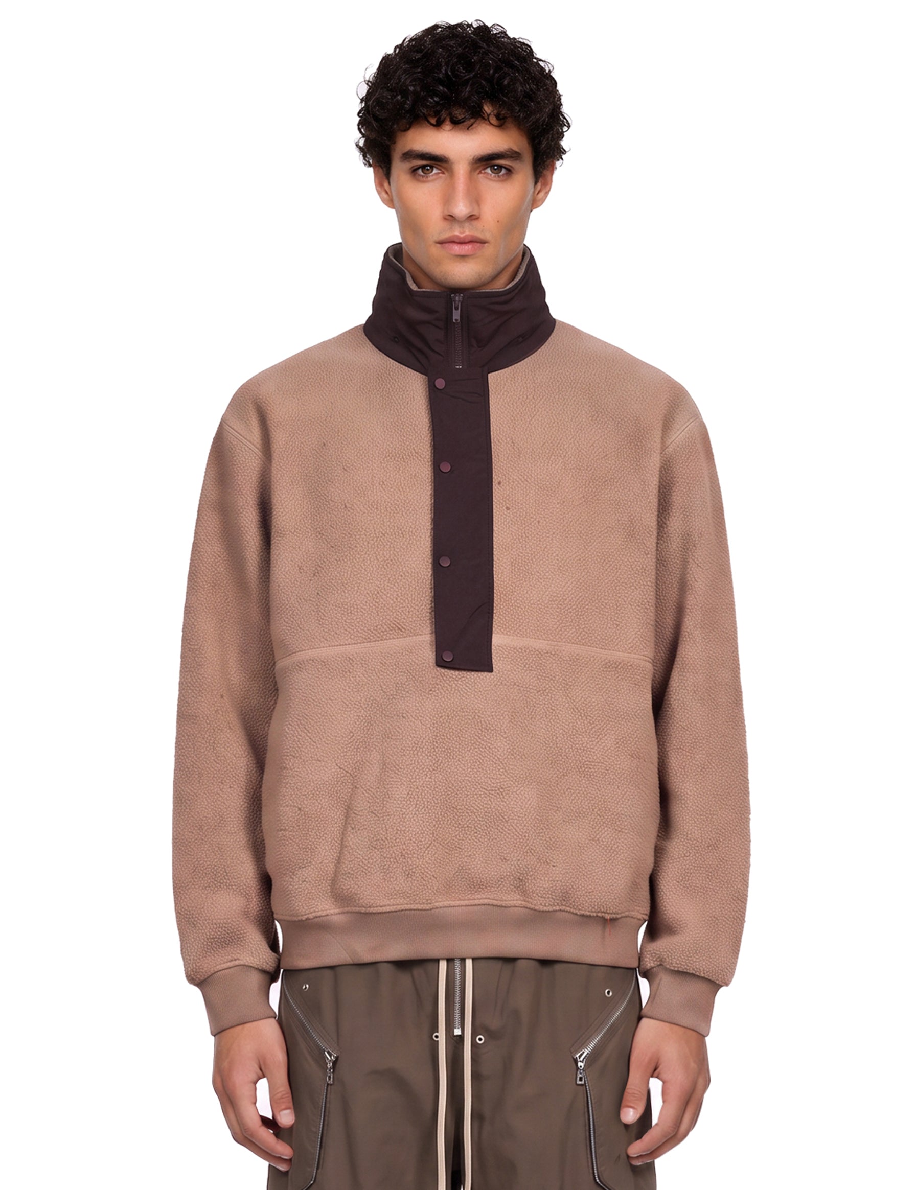 Felpa con mezza zip Sherpa in beige 