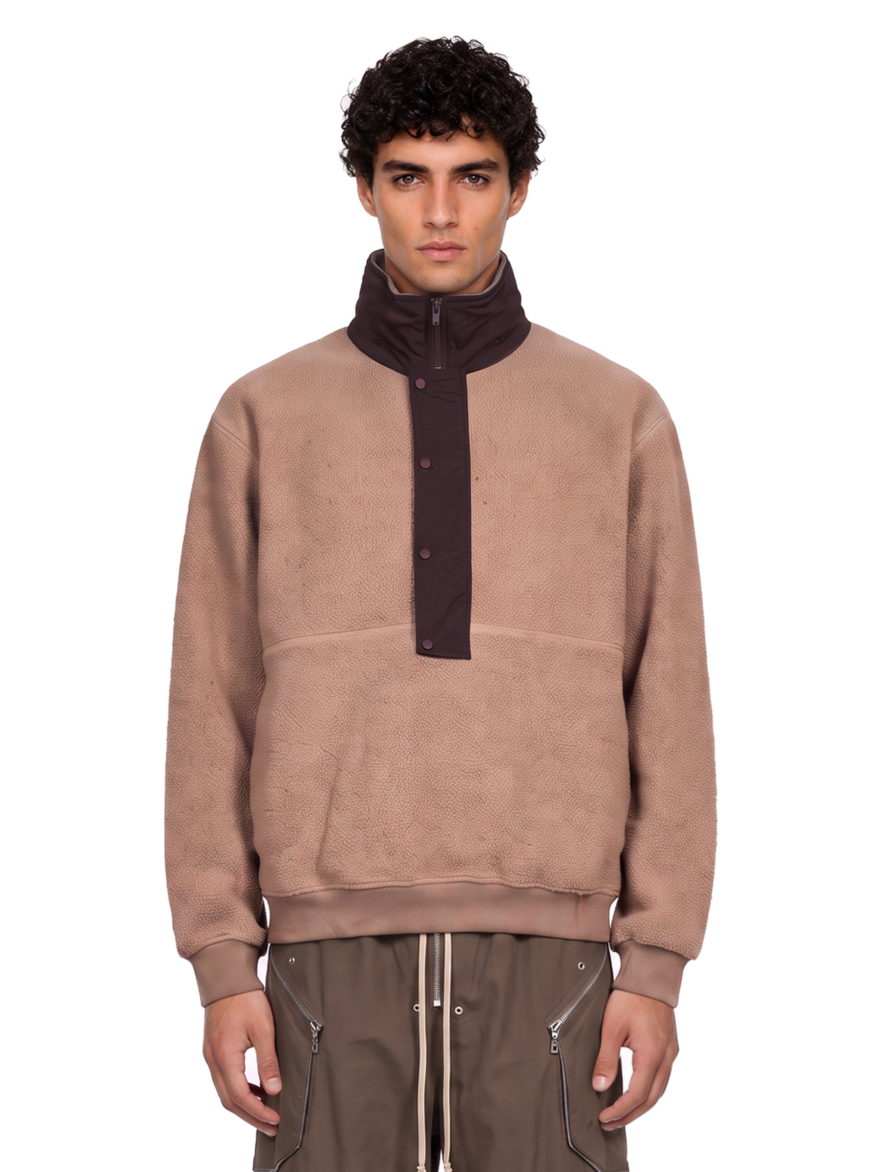 Felpa con mezza zip Sherpa in beige 