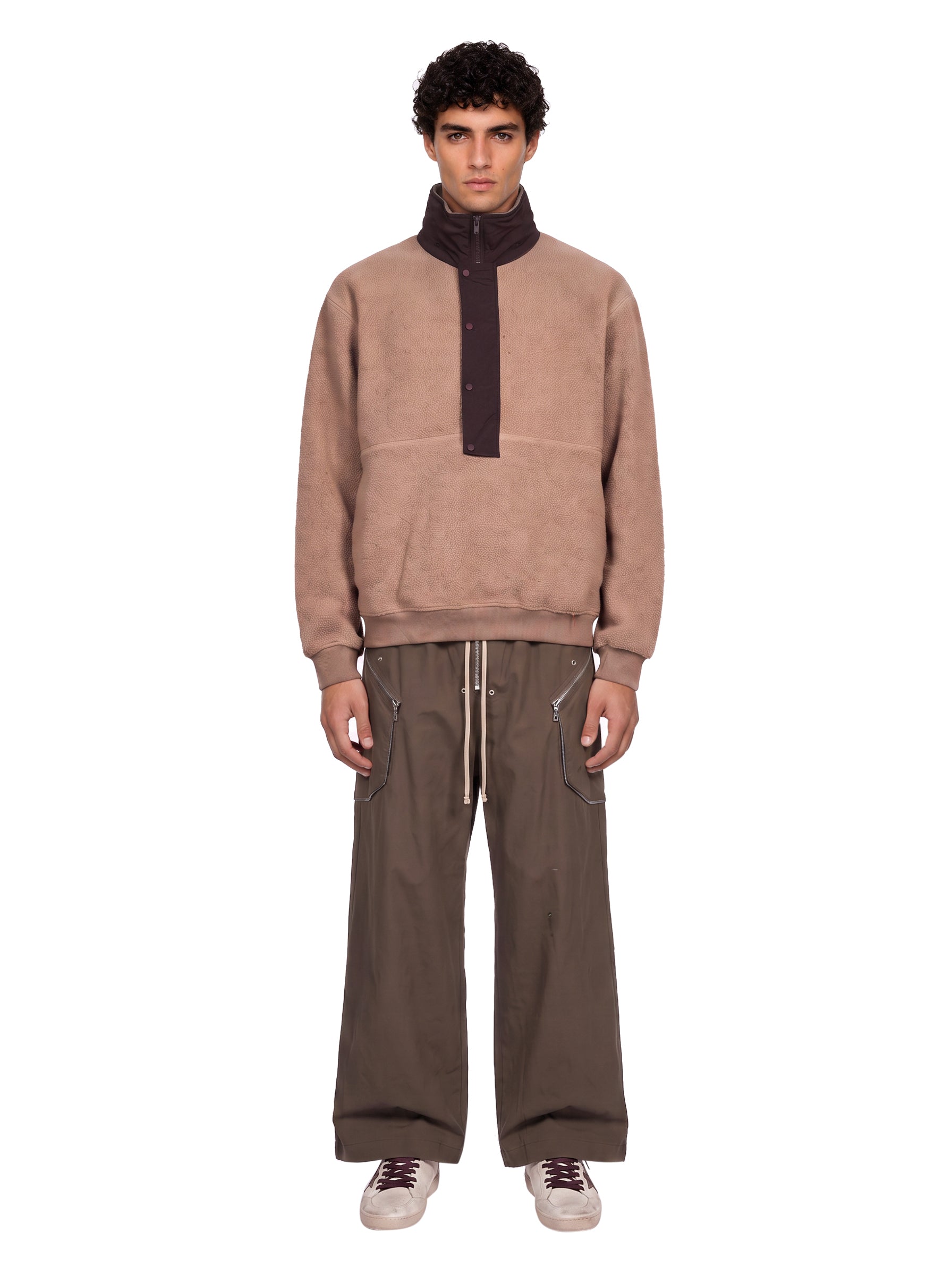Felpa con mezza zip Sherpa in beige 
