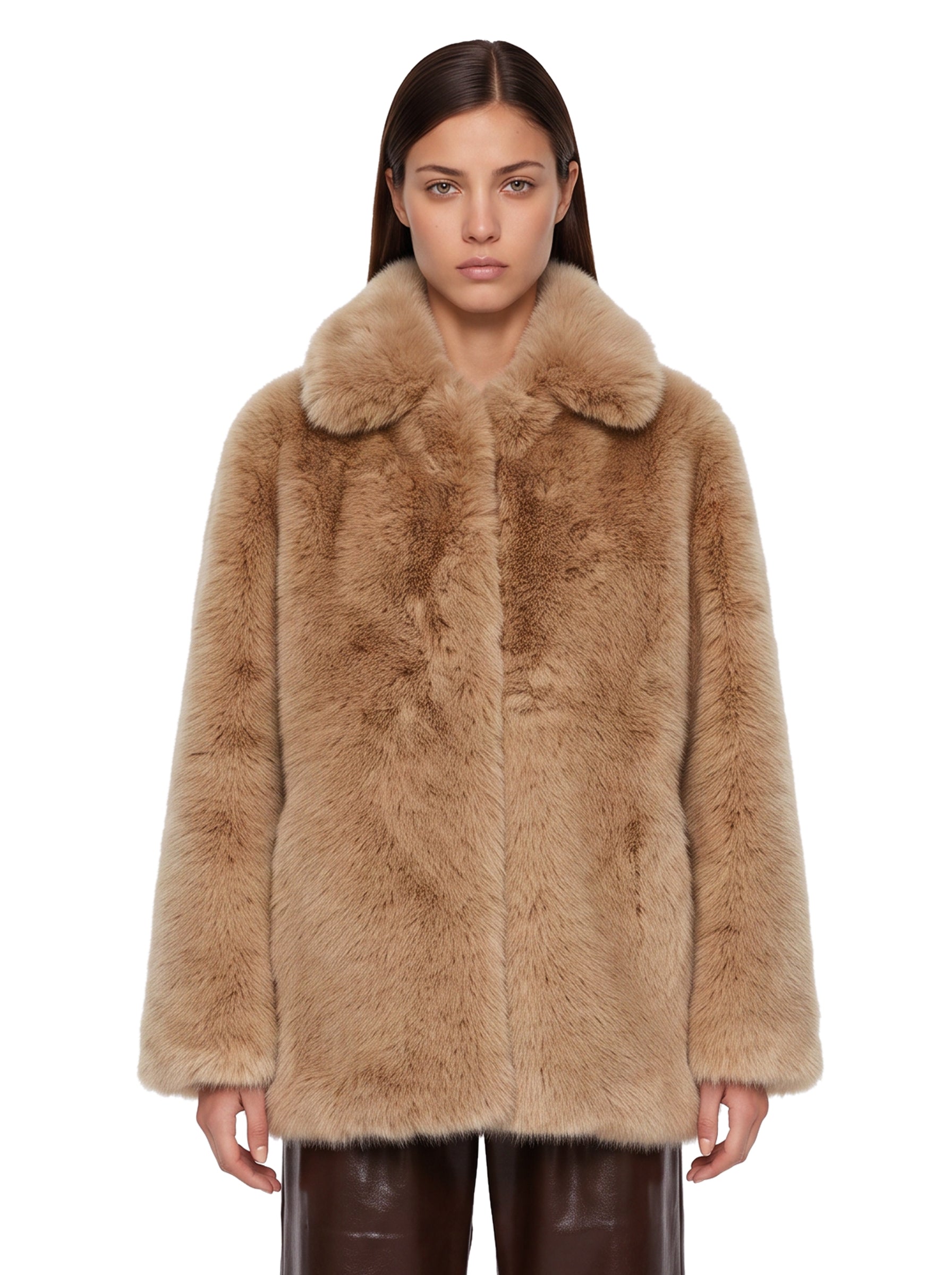 Ecopelliccia con colletto in beige 