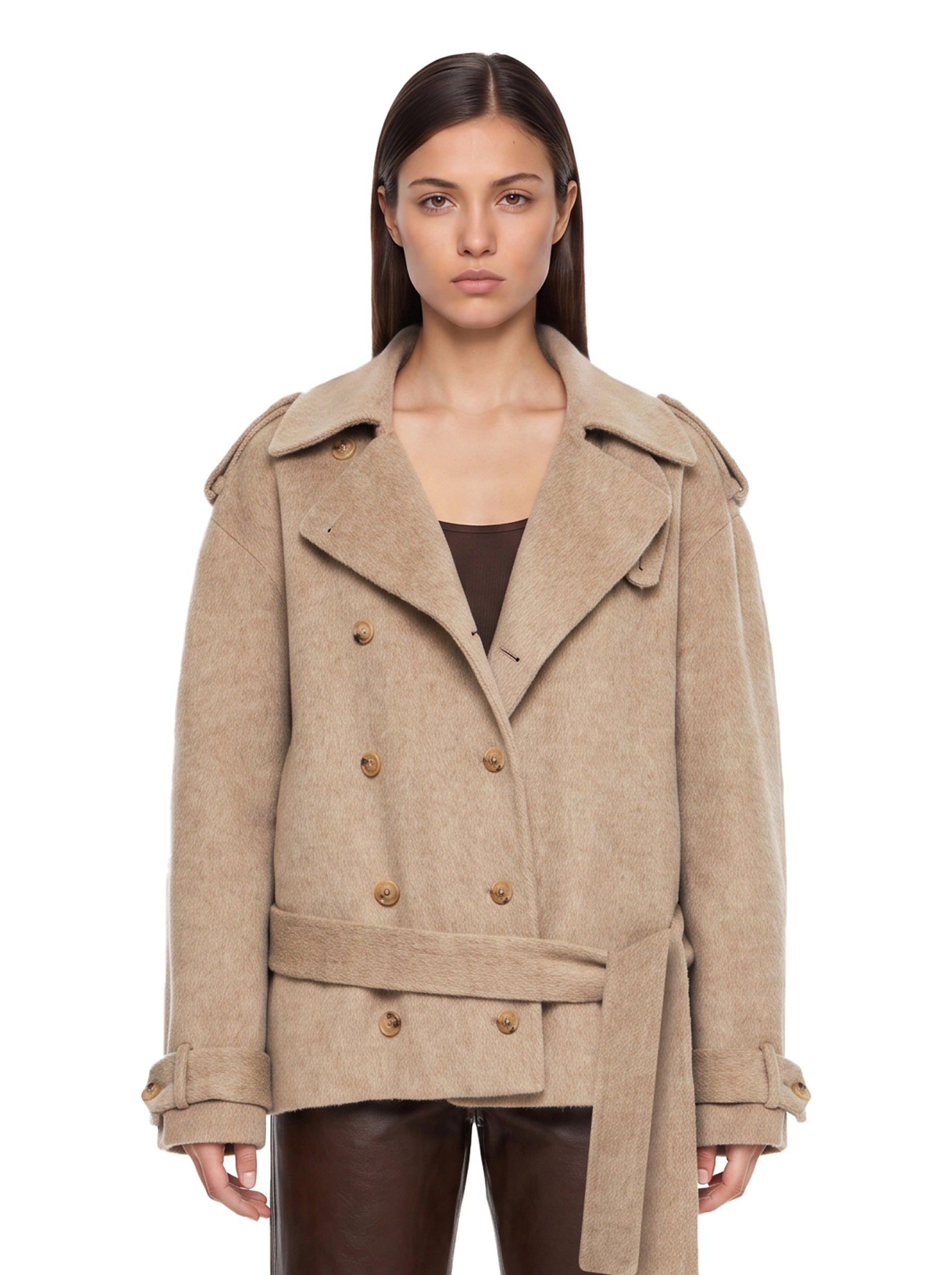 Trench con cintura in beige 