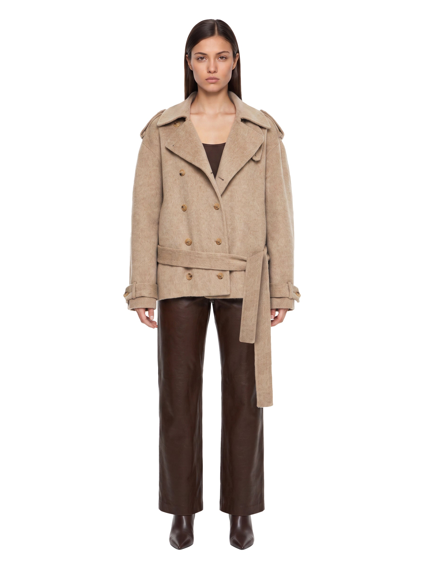 Trench con cintura in beige 