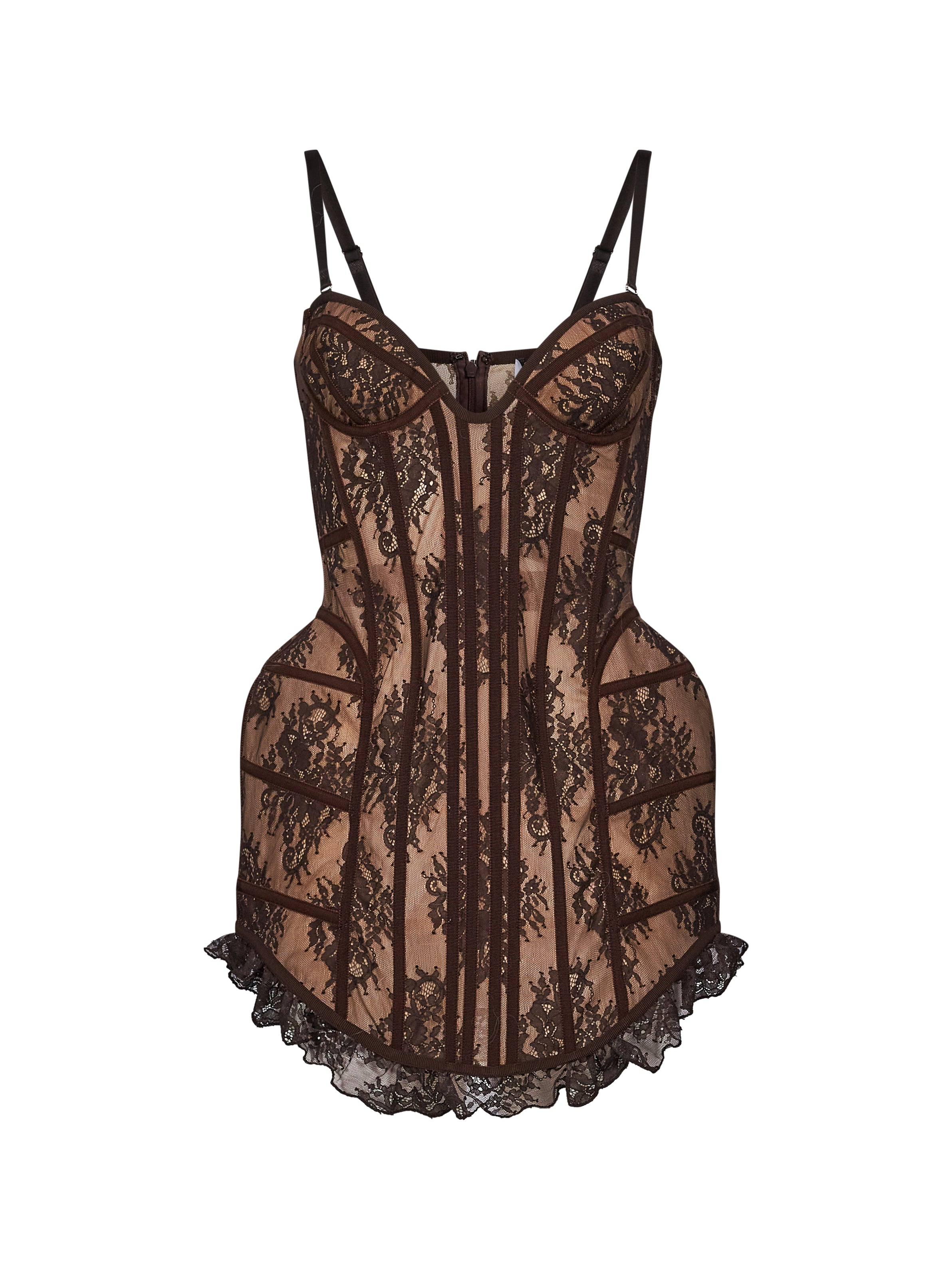 Miniabito in pizzo stile corsetto in marrone 