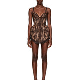 Miniabito in pizzo stile corsetto in marrone 