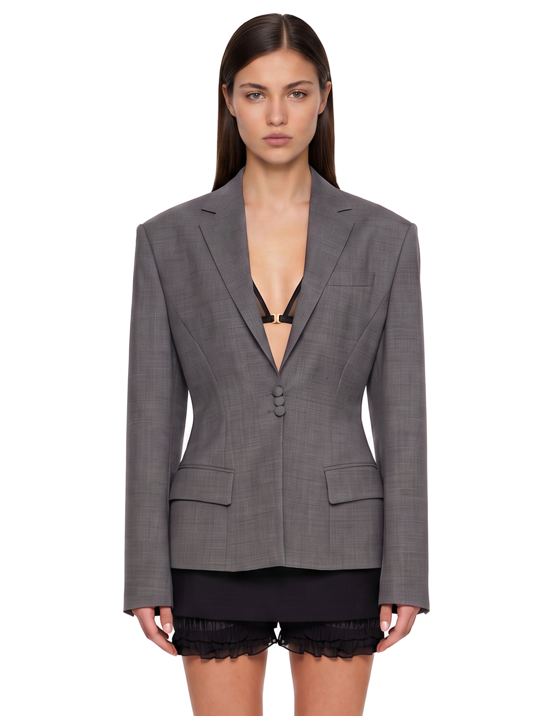 Blazer monopetto aderente in vita in grigio 