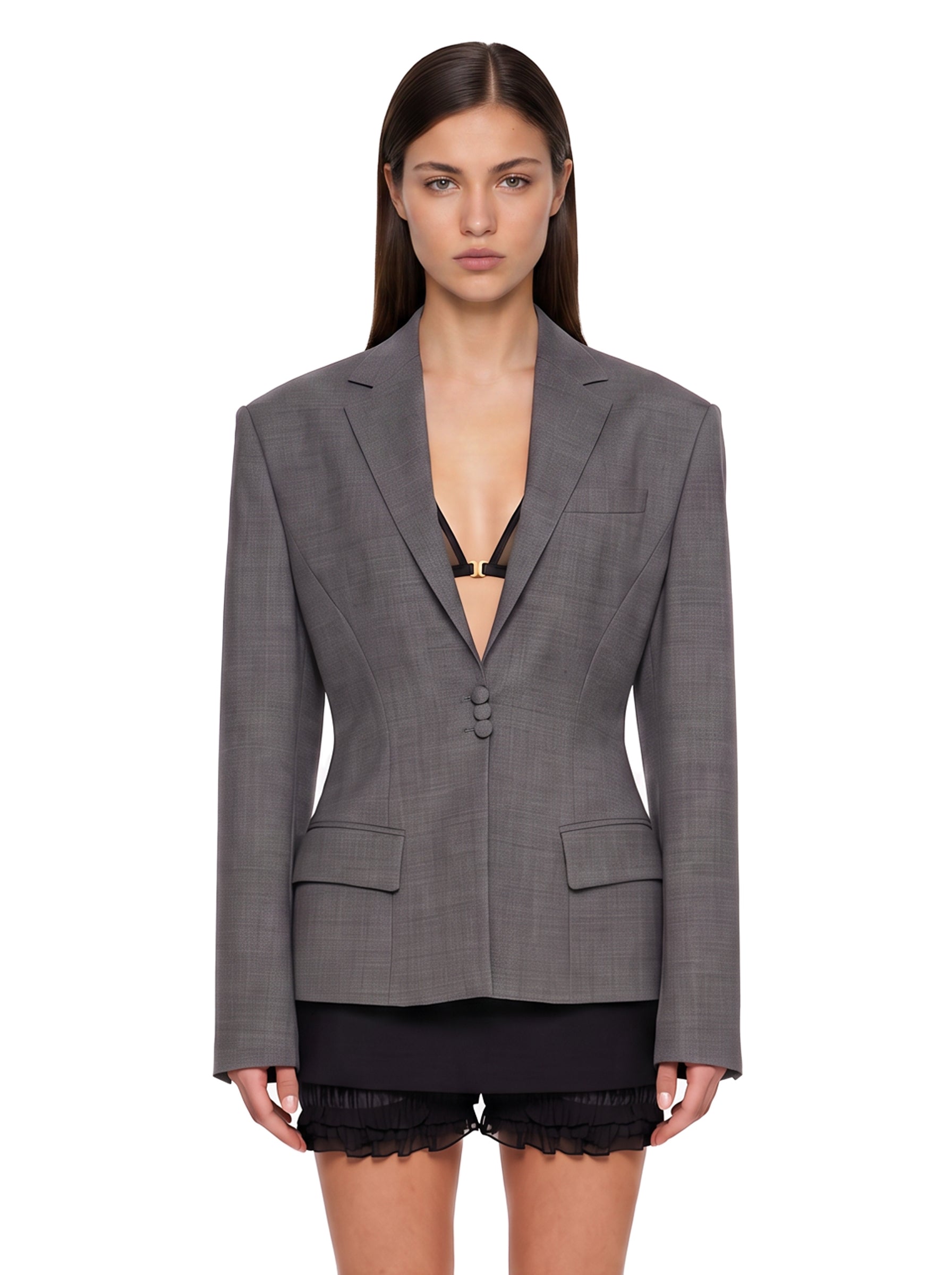 Blazer monopetto aderente in vita in grigio 