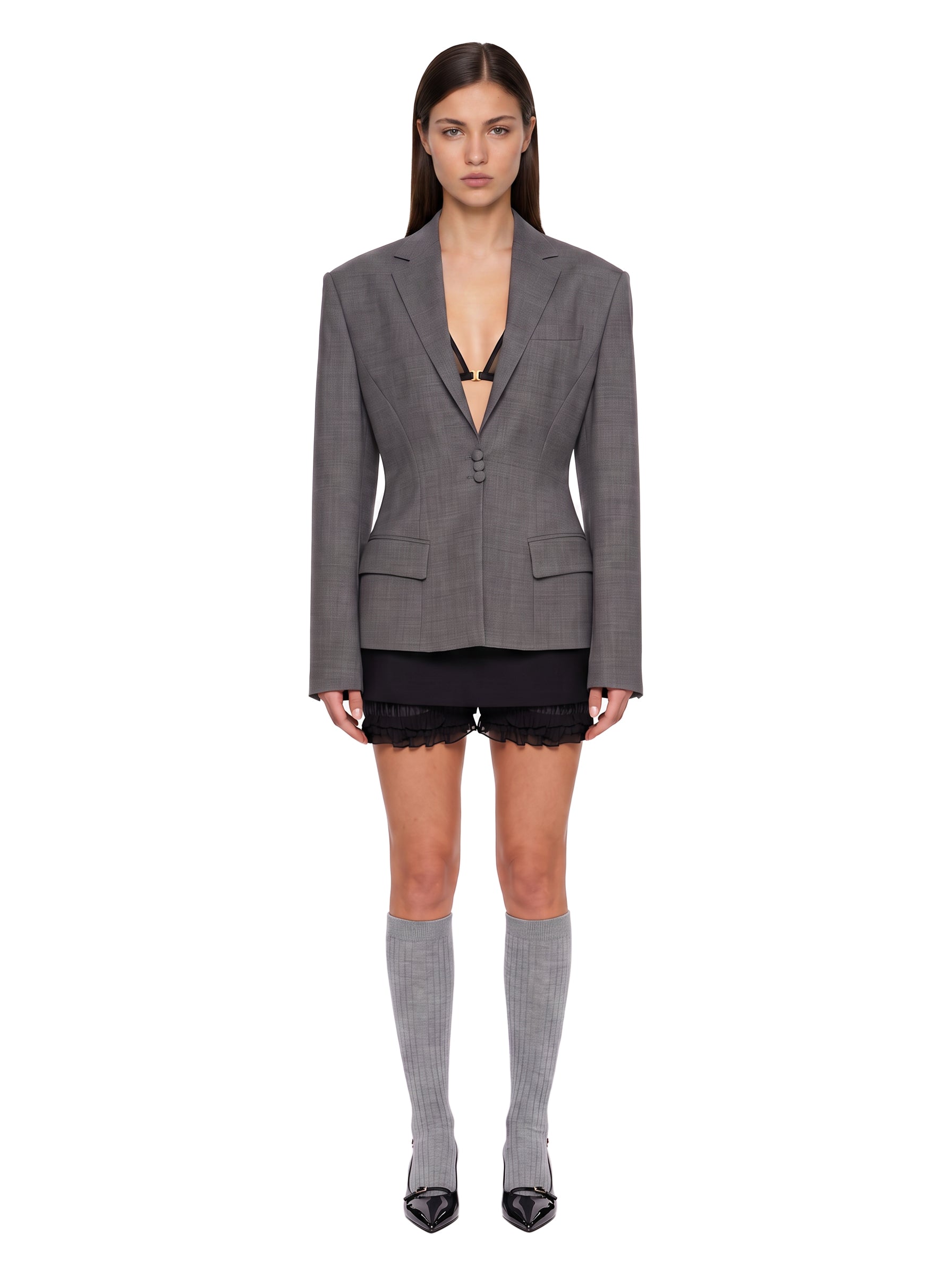Blazer monopetto aderente in vita in grigio 