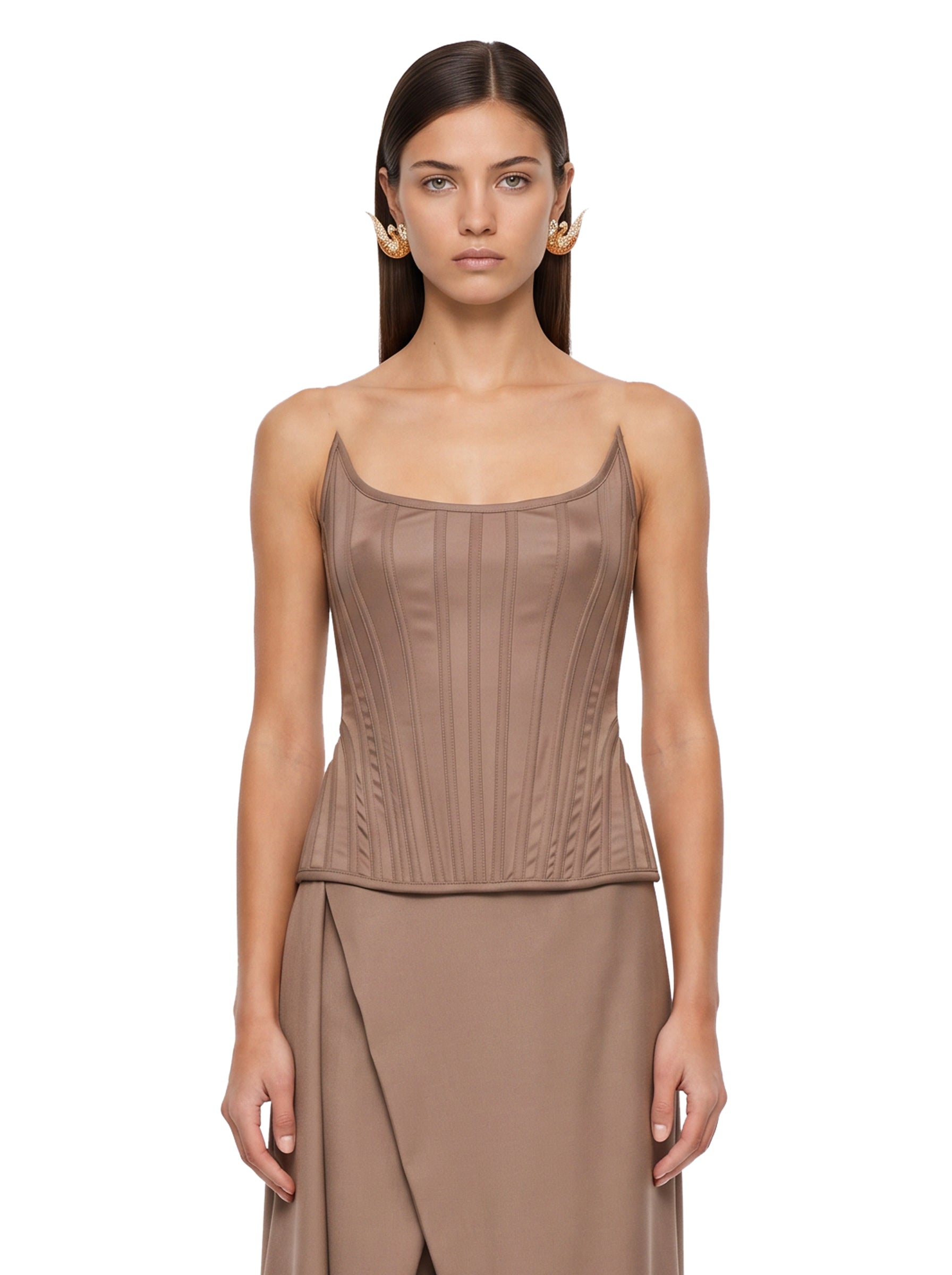 Corsetto con stecche in marrone 