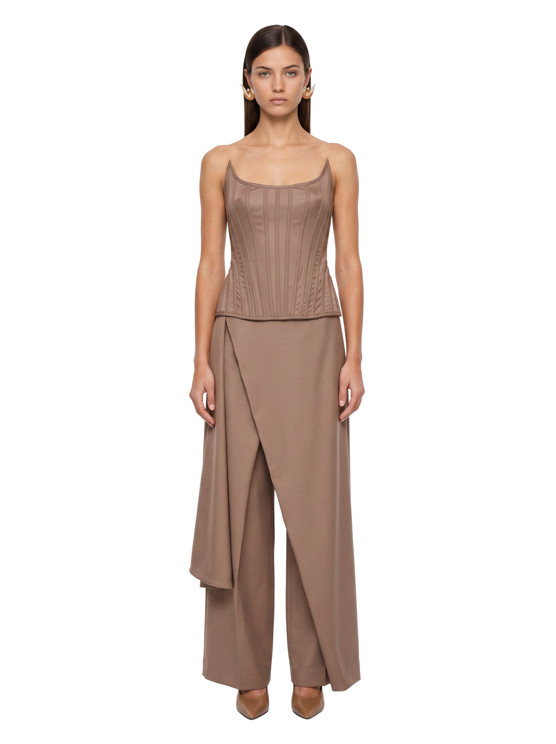 Corsetto con stecche in marrone 