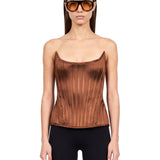 Top satinato a corsetto in marrone 