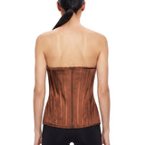 Top satinato a corsetto in marrone 