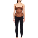 Top satinato a corsetto in marrone 
