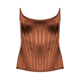 Top satinato a corsetto in marrone 