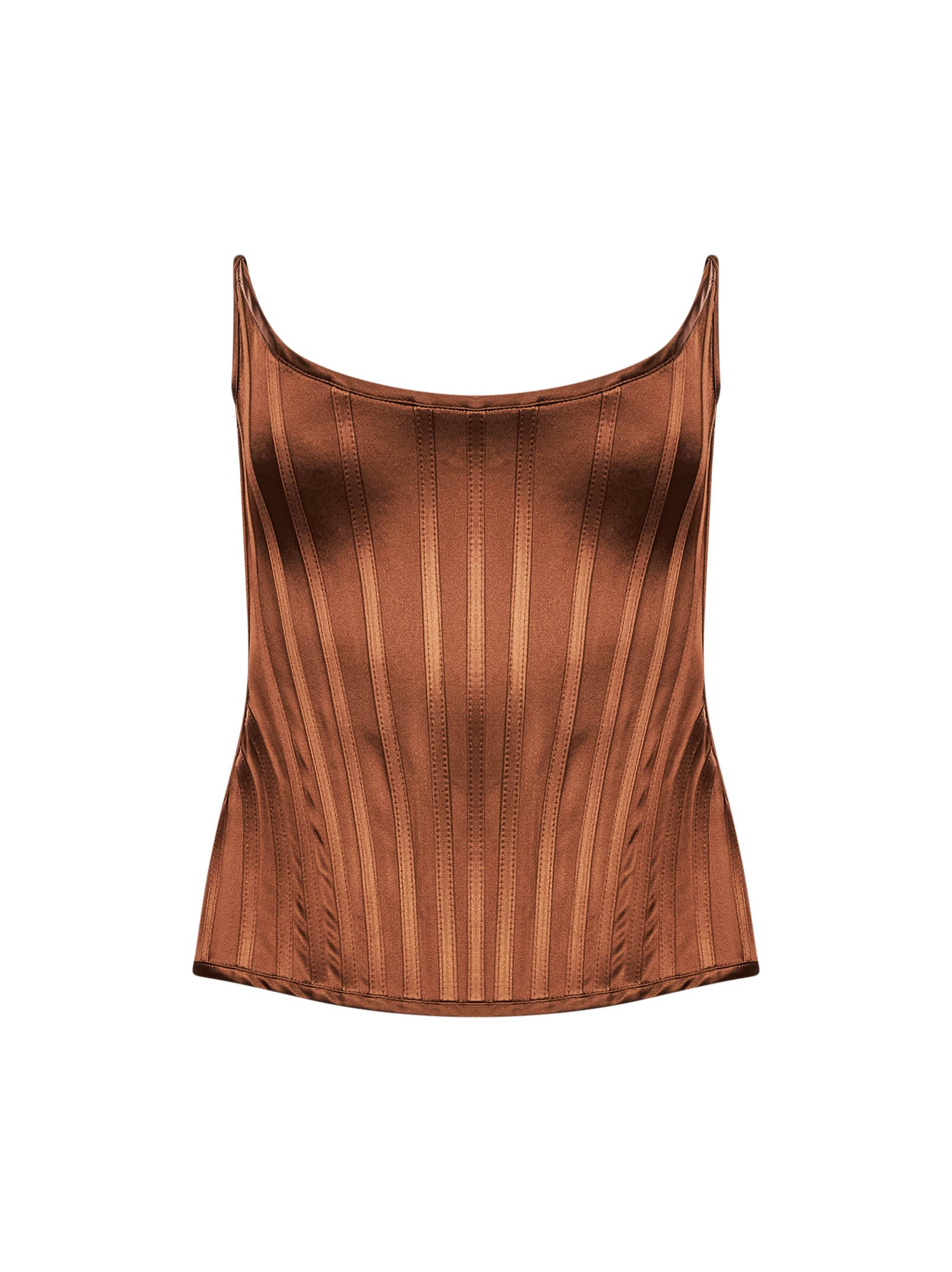 Top satinato a corsetto in marrone 