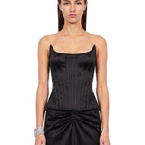 Top satinato a corsetto in nero 