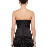 Top satinato a corsetto in nero 