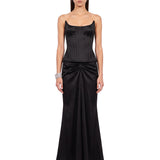 Top satinato a corsetto in nero 