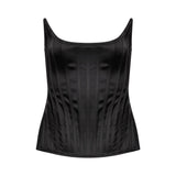 Top satinato a corsetto in nero 