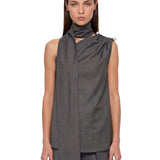 Top monospalla con decorazione in grigio 