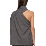 Top monospalla con decorazione in grigio 