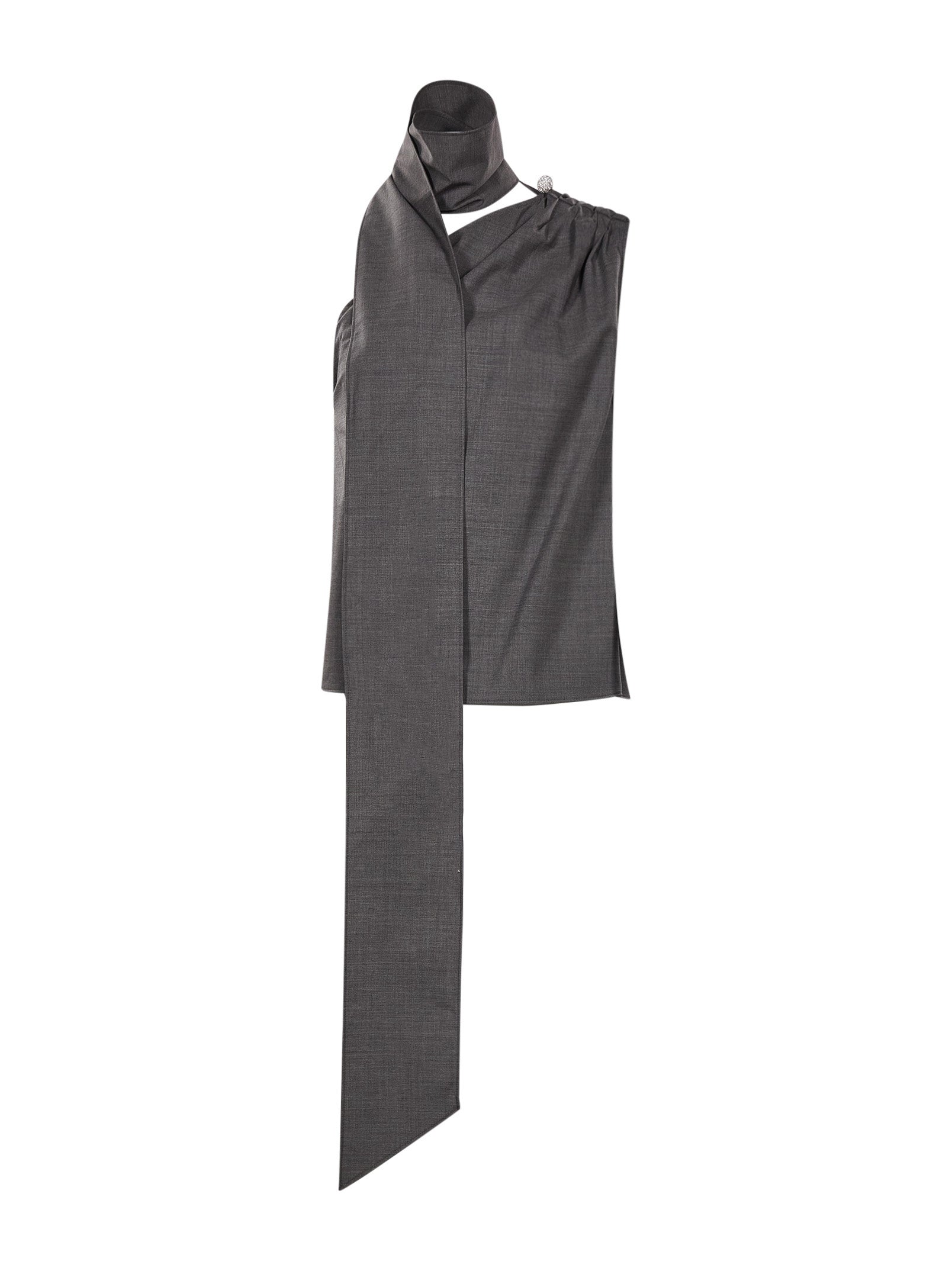 Top monospalla con decorazione in grigio 