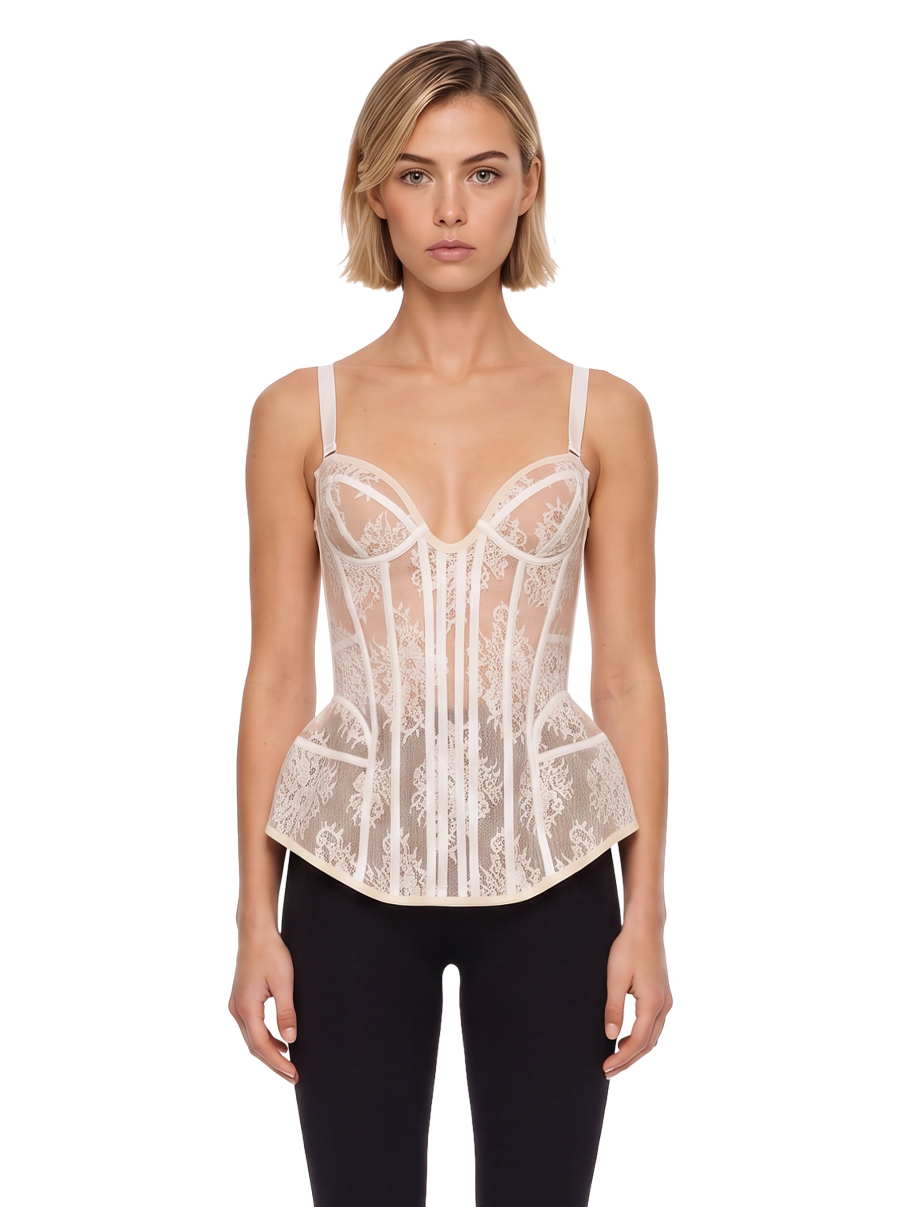 Top bustier in pizzo in bianco 