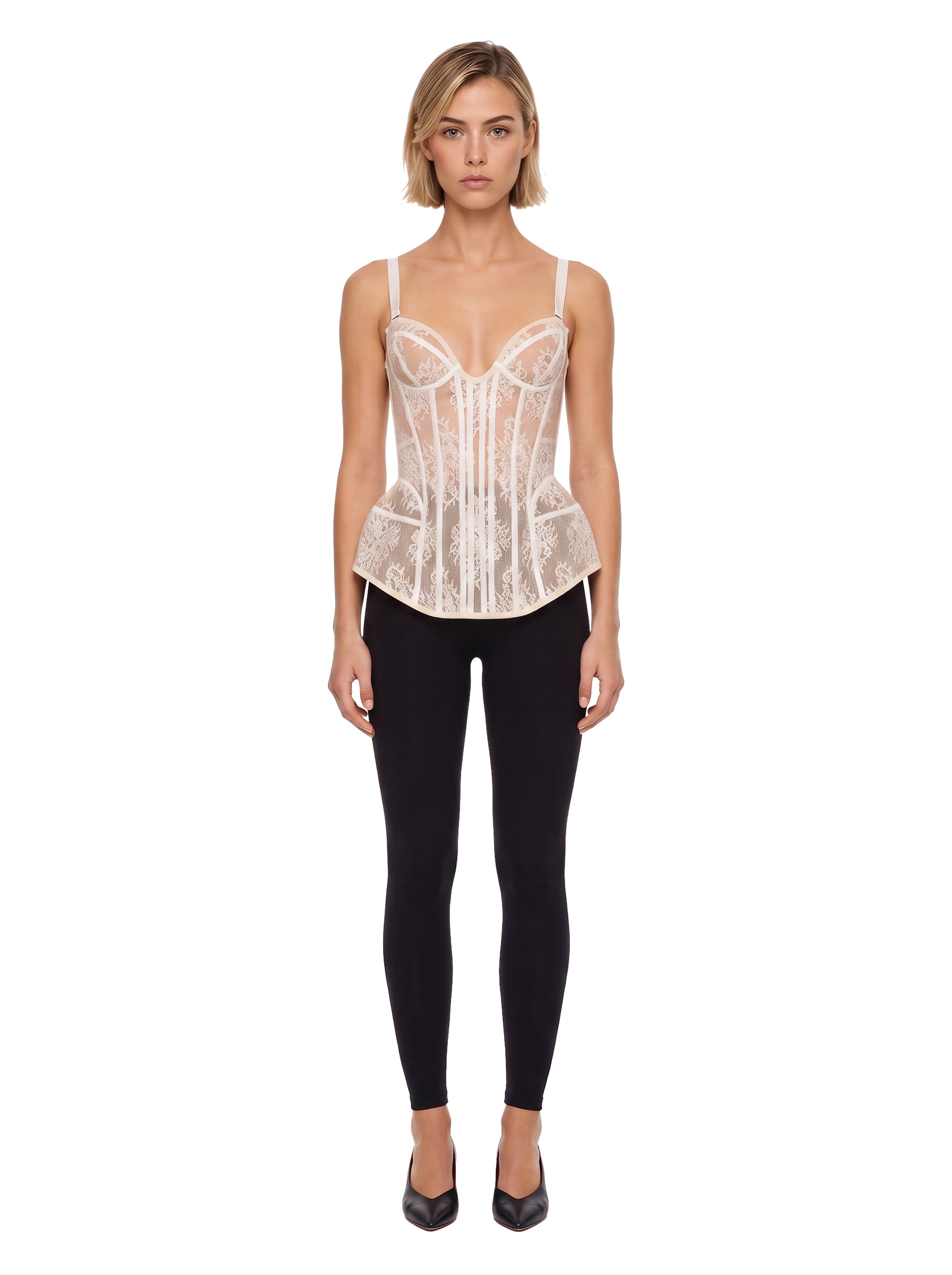 Top bustier in pizzo in bianco 