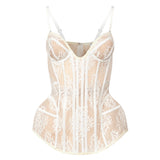 Top bustier in pizzo in bianco 
