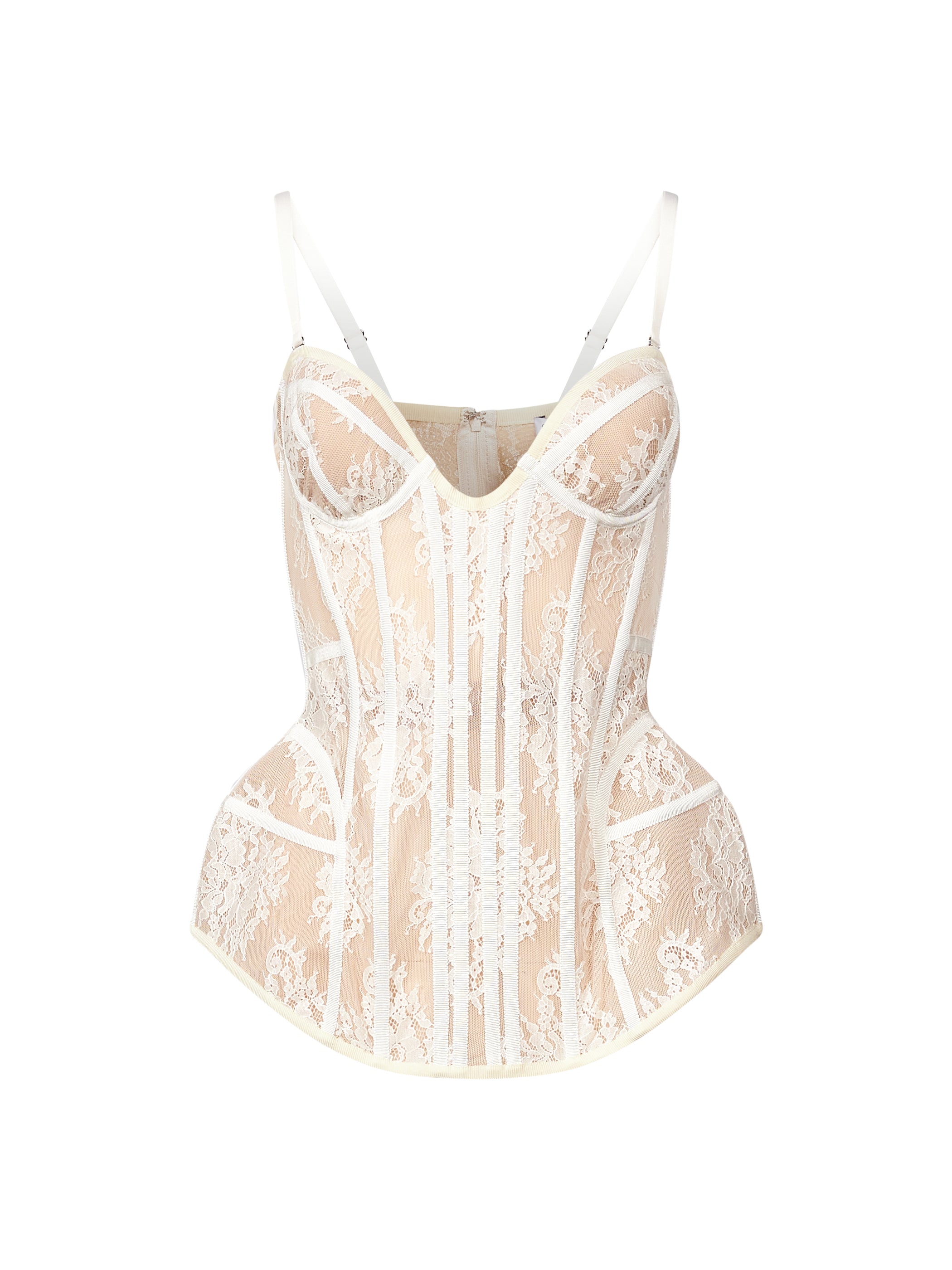 Top bustier in pizzo in bianco 