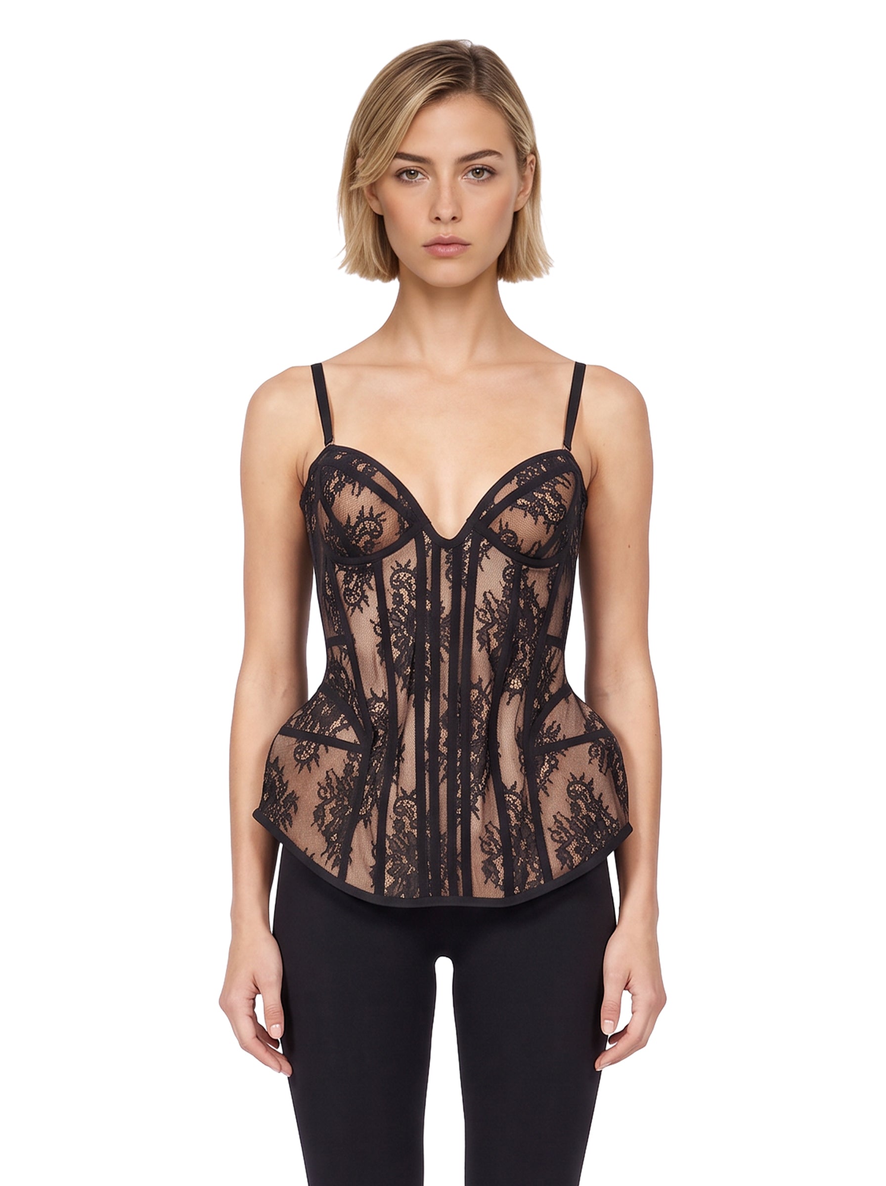 Top bustier in pizzo in nero 