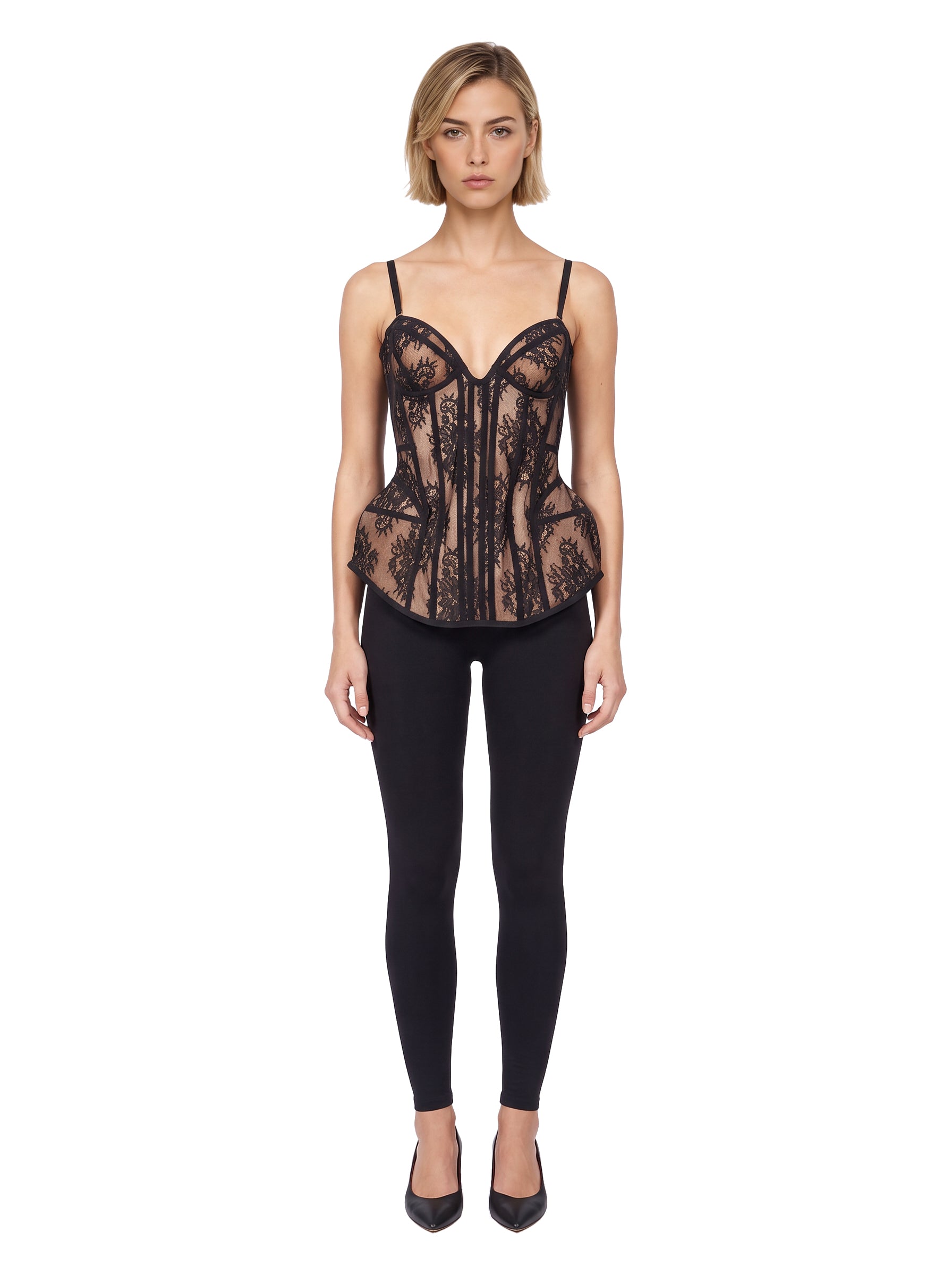 Top bustier in pizzo in nero 