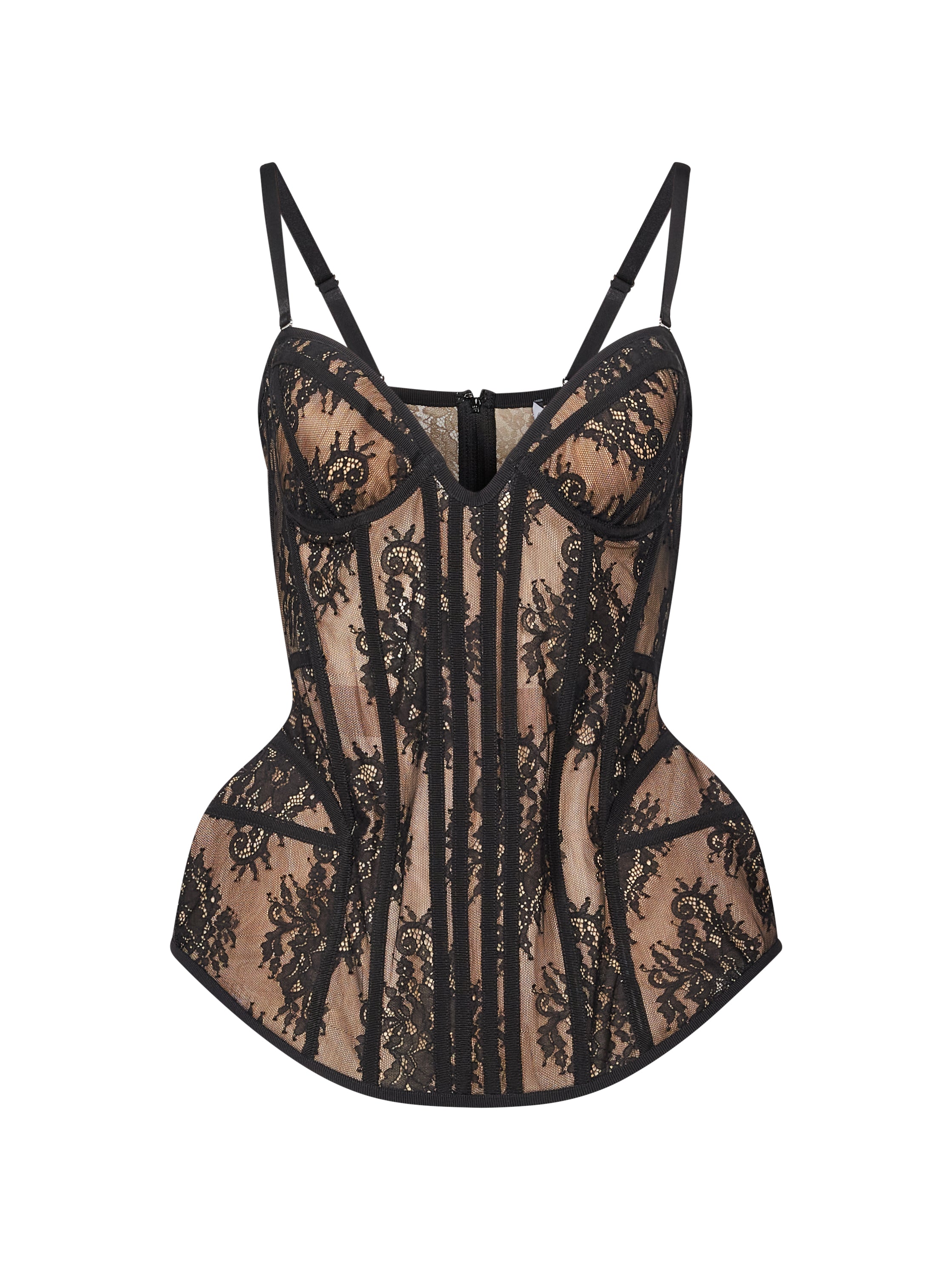 Top bustier in pizzo in nero 