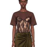 T-shirt bustier in marrone 