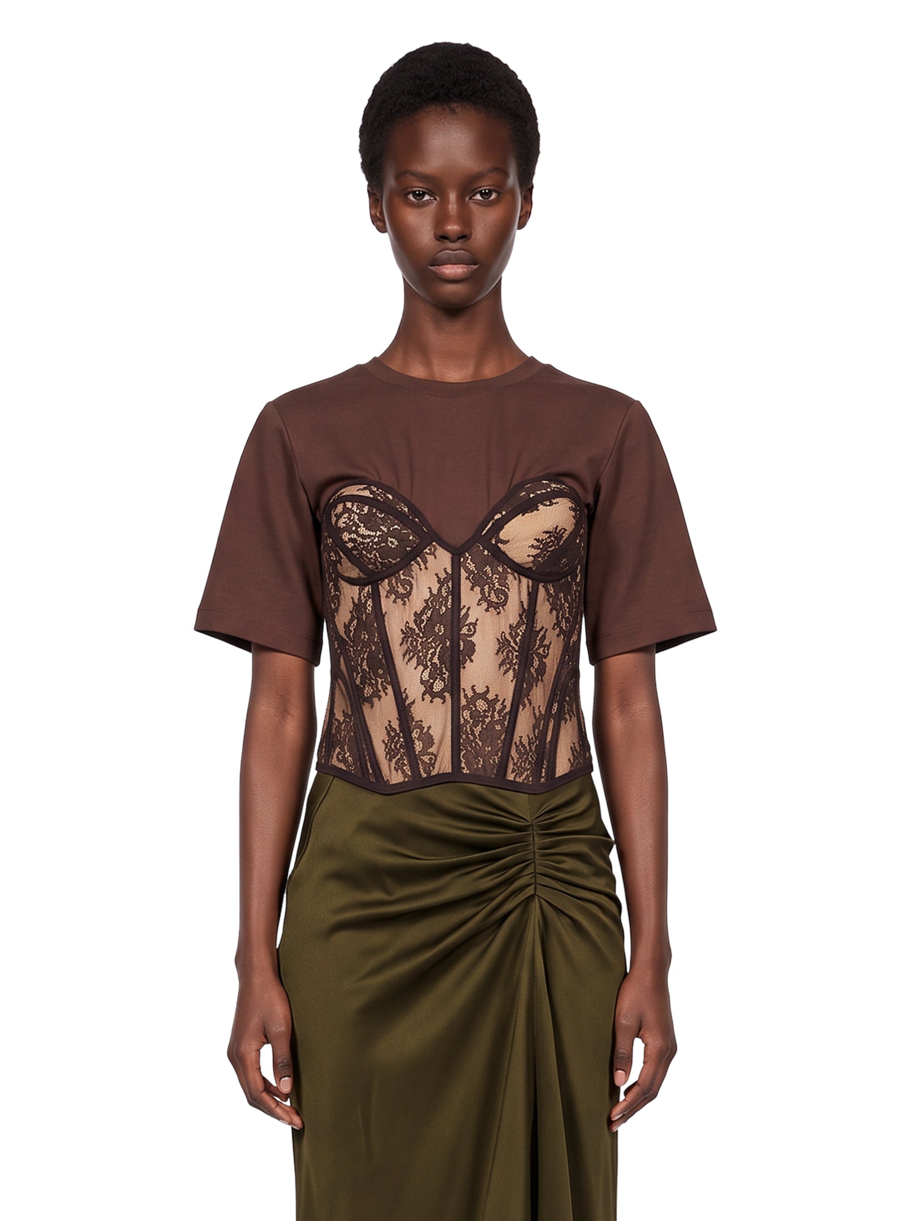 T-shirt bustier in marrone 