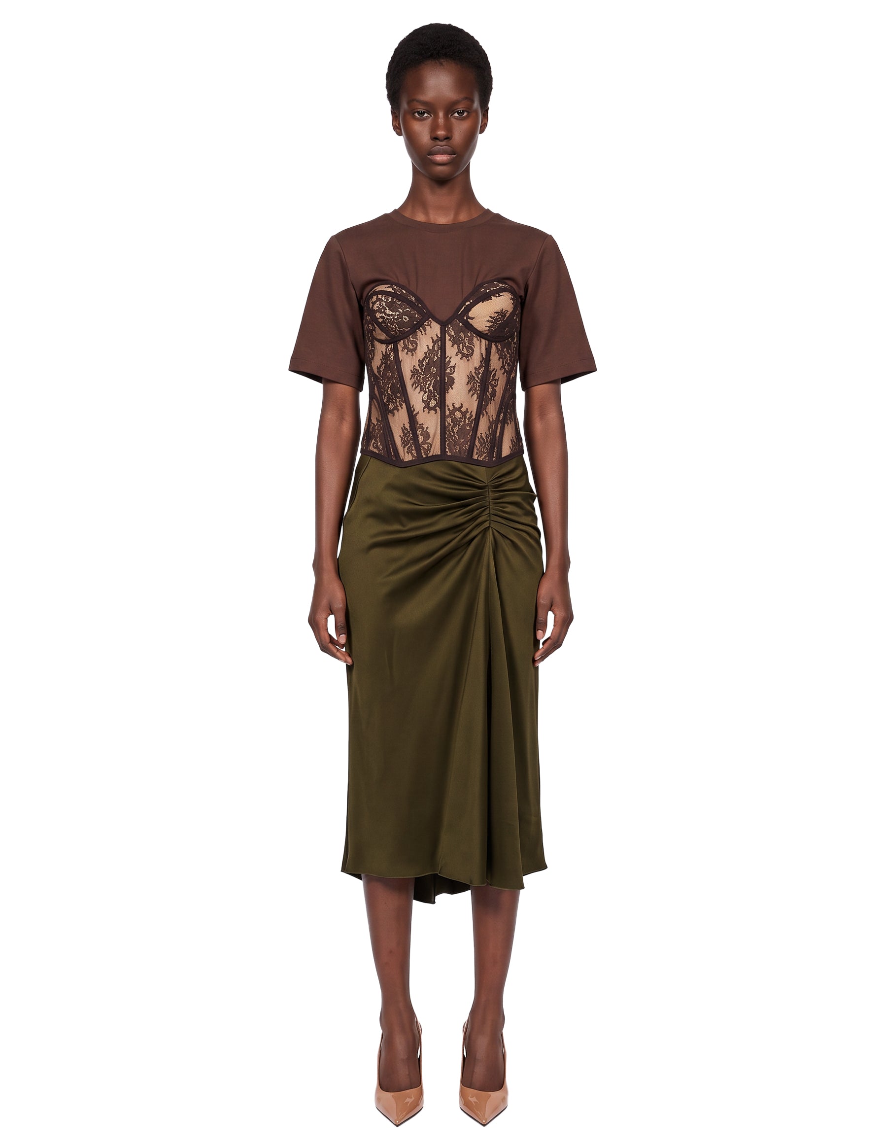 T-shirt bustier in marrone 