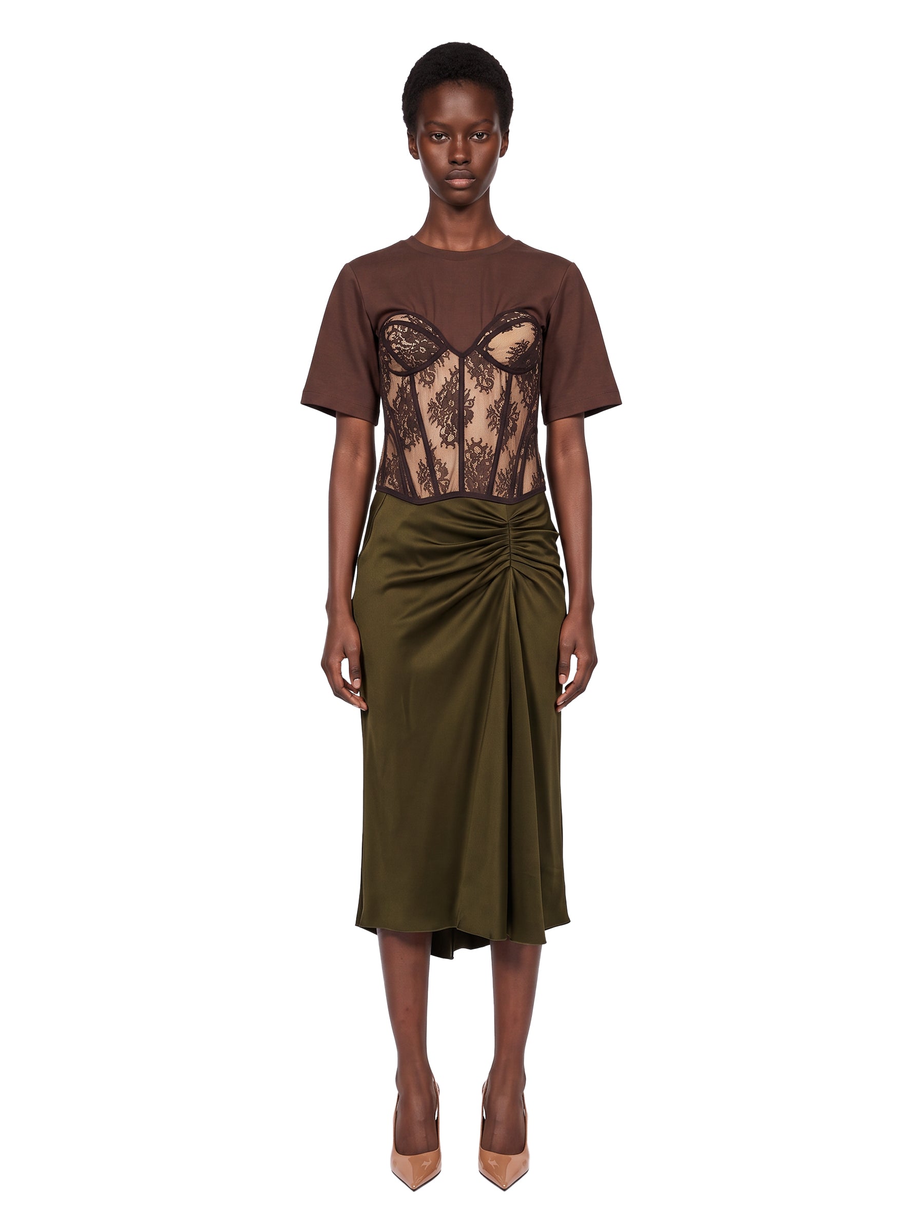 T-shirt bustier in marrone 