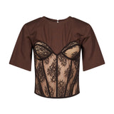 T-shirt bustier in marrone 