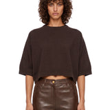 Pullover girocollo con maniche a 3/4 in marrone 
